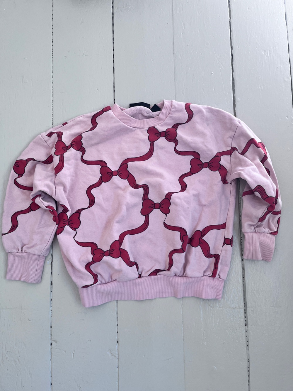 Mini Rodini Sweatshirt Red Pink Bow Pattern M 7-9 EUC